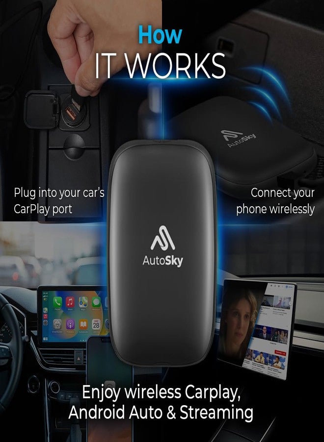 AutoSky Ai Box Lite Air - استمتع بالبث أثناء التنقل، وشاهد نتفليكس ويوتيوب في سيارتك. حوّل نظام CarPlay السلكي إلى نظام CarPlay لاسلكي أو Android Auto. - Image 4