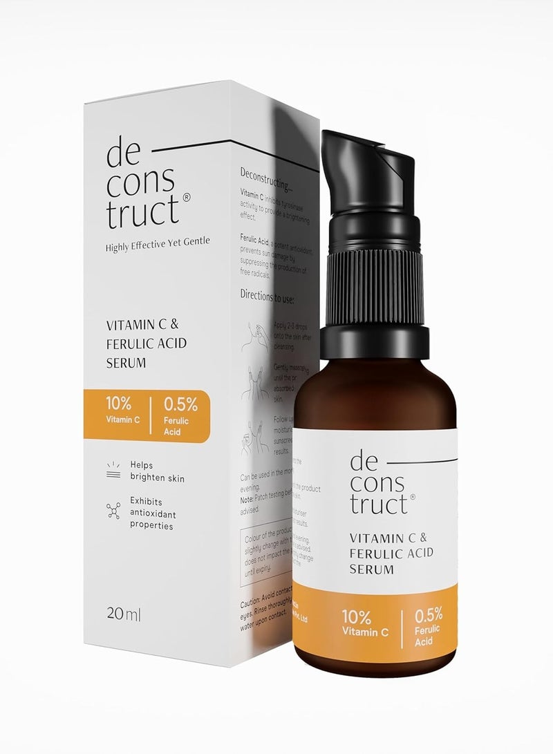 Deconstruct 10% Non-Irritating Vitamin C Face Serum For Glowing Skin|10% Vitamin C + 0.5% Ferulic Acid|Water Based Serum Highly Stable Vitamin C Face Serum For Women And Men|Beginner Friendly|20 Ml - Image 1