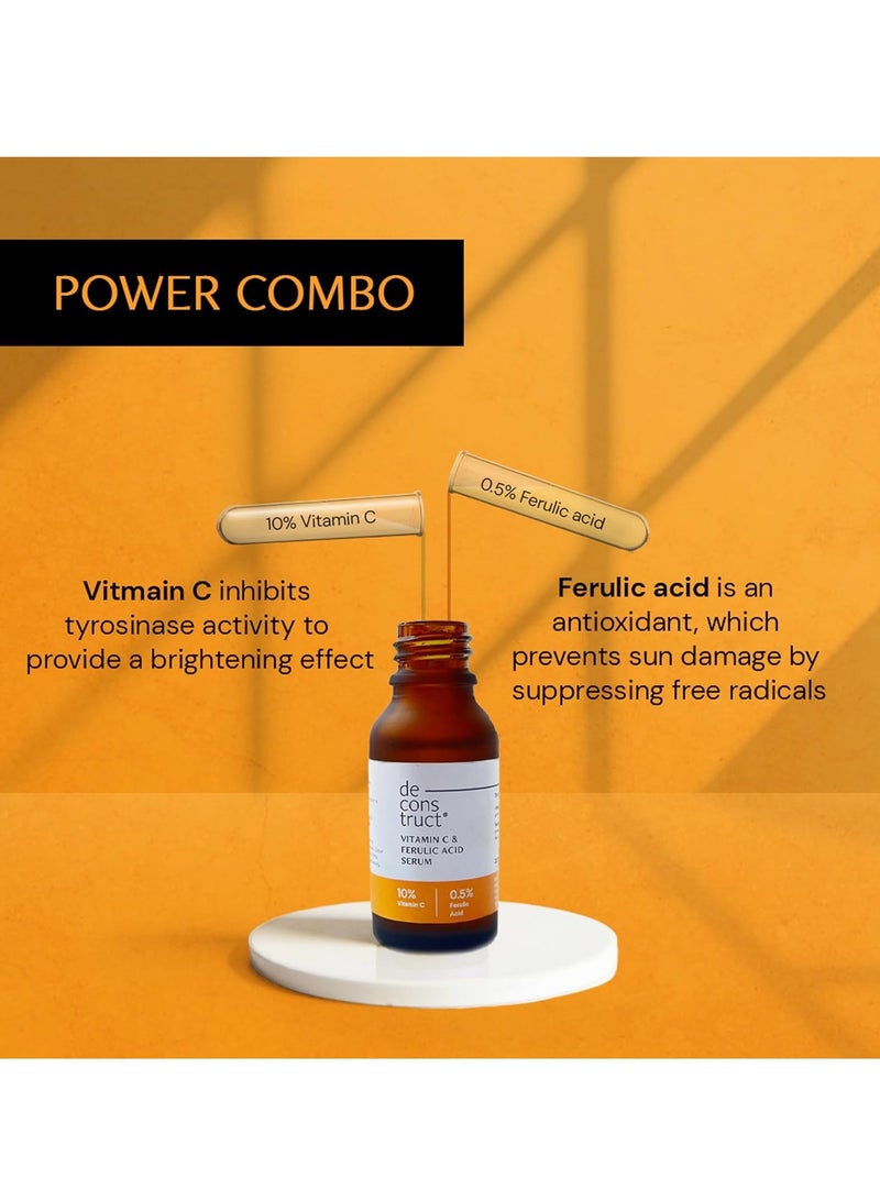 Deconstruct 10% Non-Irritating Vitamin C Face Serum For Glowing Skin|10% Vitamin C + 0.5% Ferulic Acid|Water Based Serum Highly Stable Vitamin C Face Serum For Women And Men|Beginner Friendly|20 Ml - Image 3