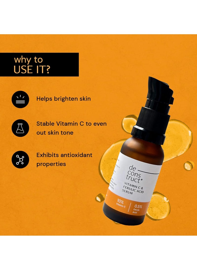 Deconstruct 10% Non-Irritating Vitamin C Face Serum For Glowing Skin|10% Vitamin C + 0.5% Ferulic Acid|Water Based Serum Highly Stable Vitamin C Face Serum For Women And Men|Beginner Friendly|20 Ml - Image 5