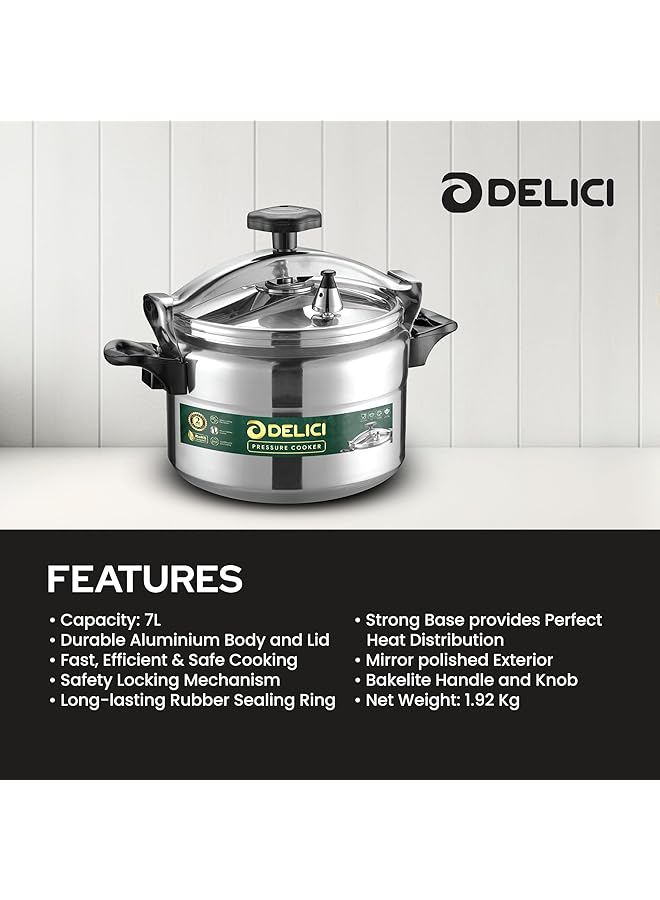 DELICI Aluminium Pressure Cooker, Pressure Pot, Arabic Cooker,Safety Lock,Silver,2 Year Warranty  (7,9,11 Liters) - Image 4