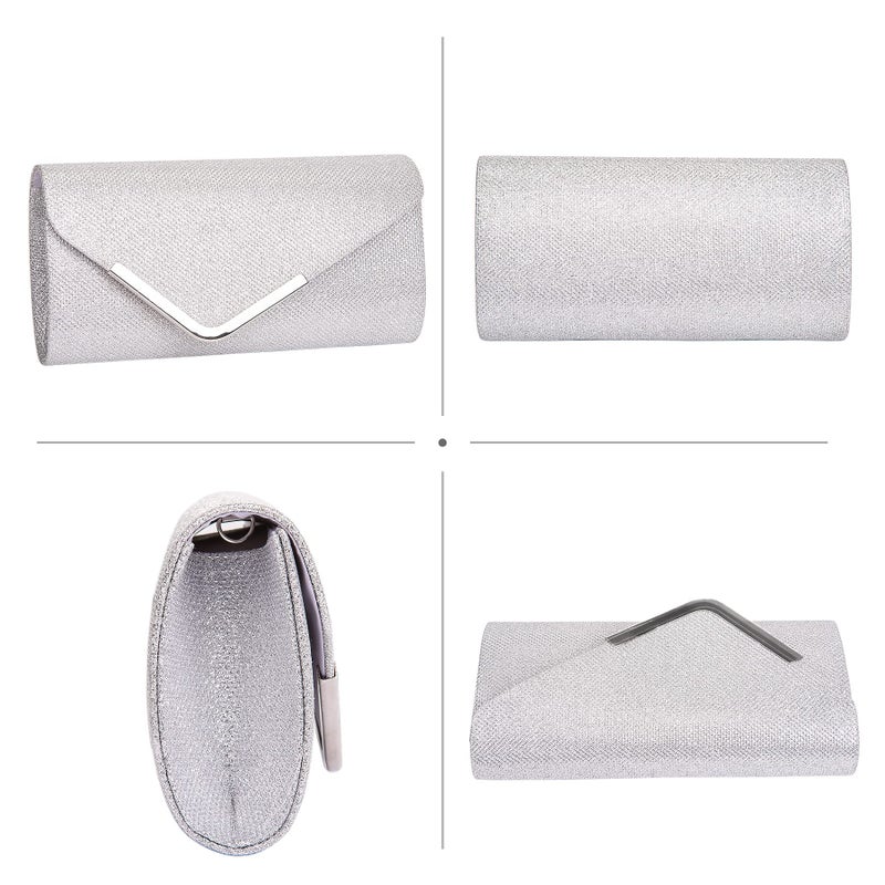 Larcenciel Silver Clutch Purses for Women, Shiny Sequin Envelope Clutch Evening Bag w/Chain, Fashion Shoulder Crossbody Handbags, Sparkly Party Prom Purse Bride Wedding Guest Clutch Dress Carry on Bag - Image 3
