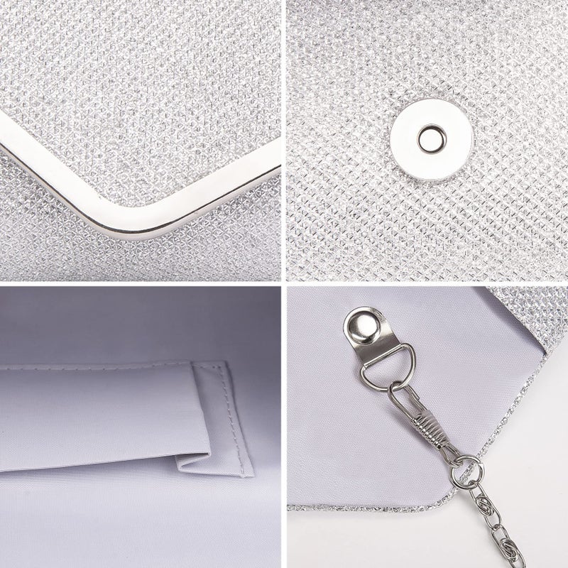 Larcenciel Silver Clutch Purses for Women, Shiny Sequin Envelope Clutch Evening Bag w/Chain, Fashion Shoulder Crossbody Handbags, Sparkly Party Prom Purse Bride Wedding Guest Clutch Dress Carry on Bag - Image 5