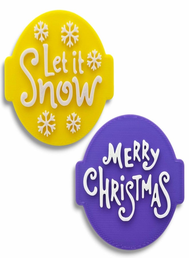 1066 Factory Let it Snow and Merry Christmas (Set of 2) Embosser Stamp for Icing Fondant Frosting Sugar Paste Cupcake Cake Cookie Baking Decoration - Image 1
