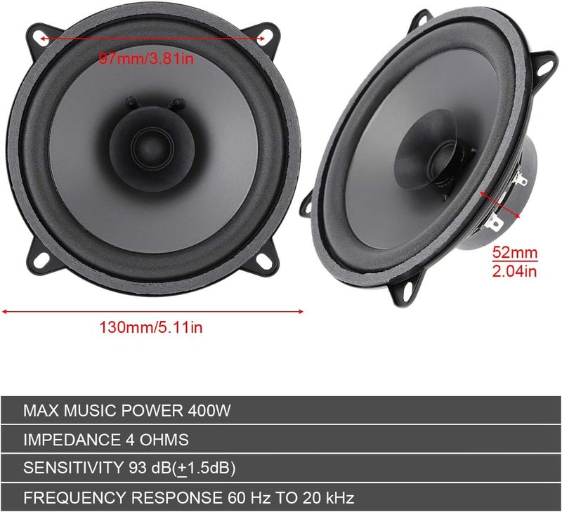 DriSentri 5 Inch 400W Coaxial Car Speakers - Full Range HiFi Stereo - Image 2