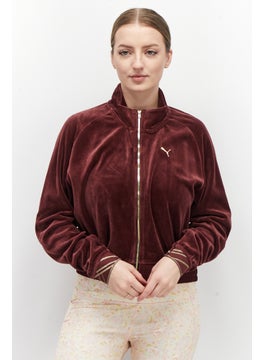 PUMA Women Brand Logo Sports Jacket, Maroon  - Image 1