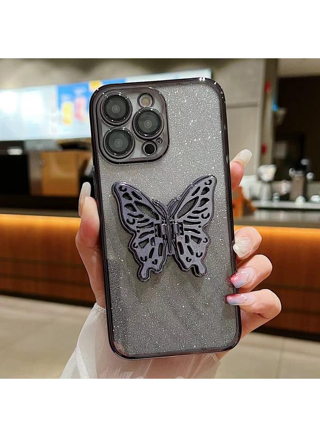 Zaboon Case For iPhone 13 Pro Max Electroplated Gradient Glitter 3D Butterfly TPU Phone Case - Image 1