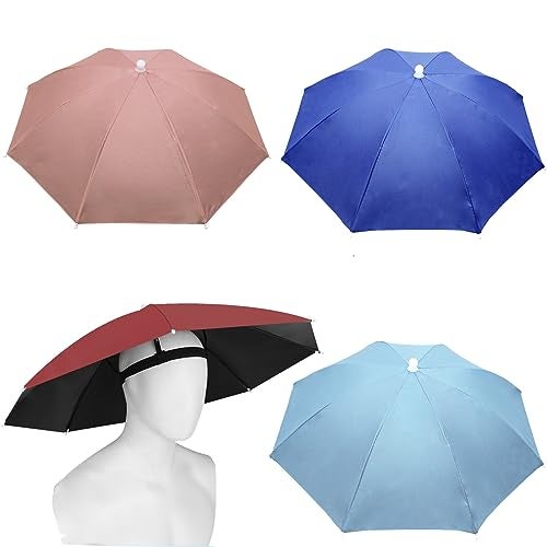 MUFEKUM 4 Pack Umbrella Hats 27 HandsFree Head Umbrella Hats for Adult Folding Waterproof Umbrellas Cap With Head Strap for Outdoor Party Fishing Sun Rain Beach - Image 1
