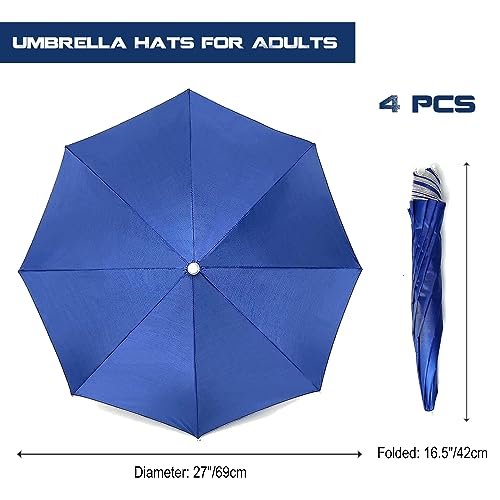 MUFEKUM 4 Pack Umbrella Hats 27 HandsFree Head Umbrella Hats for Adult Folding Waterproof Umbrellas Cap With Head Strap for Outdoor Party Fishing Sun Rain Beach - Image 3