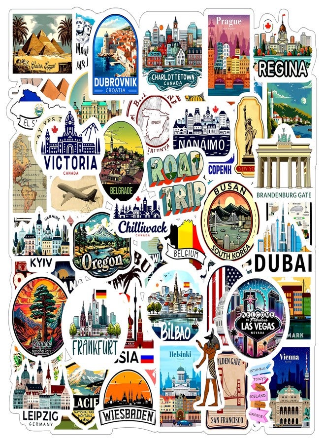 True Flair Waterproof Travel Pack of 66 Laptop Vinyl Self-Adhesive Sticker for Adults, Multicolor Stickers for Laptop, Journal, Guitar, Mobile - Residue Free (Travel Design 2) - Image 1