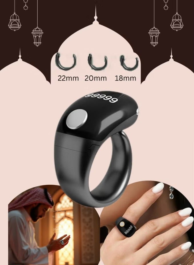 Lightweight Prayer Smart Ring Tasbih Counter OLED Display Large Battery Vibration Reminder Bluetooth Connection 3 Sizes 18mm/20mm/22mm Ramadan Eid Gift for Men Women - Image 1