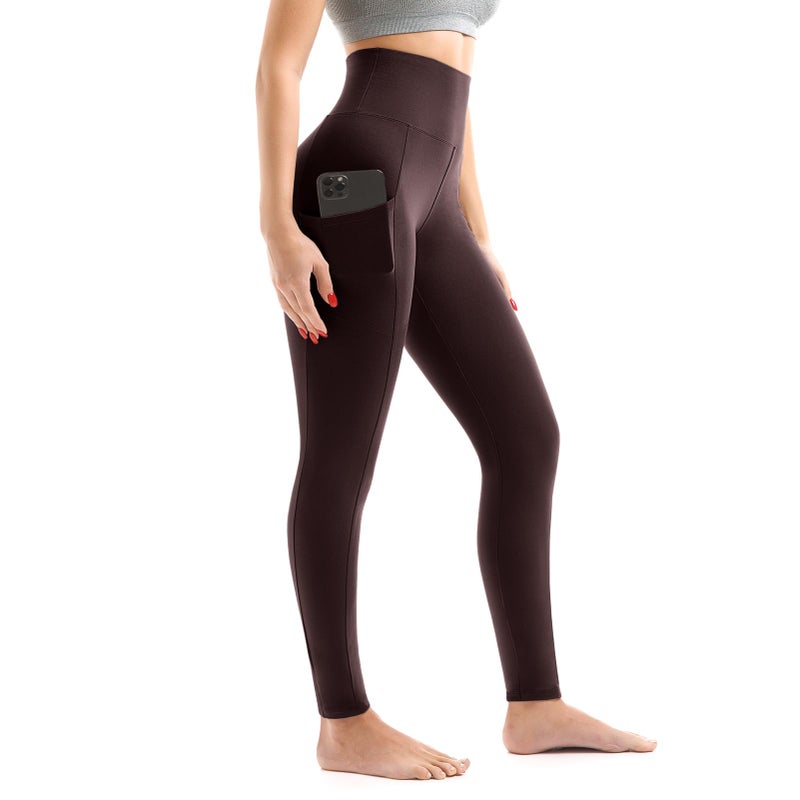 Walifrey Leggings with Pockets for Women, High Waisted Buttery Soft Womens Leggings for Gym Yoga Workout (Brown SM) - Image 1