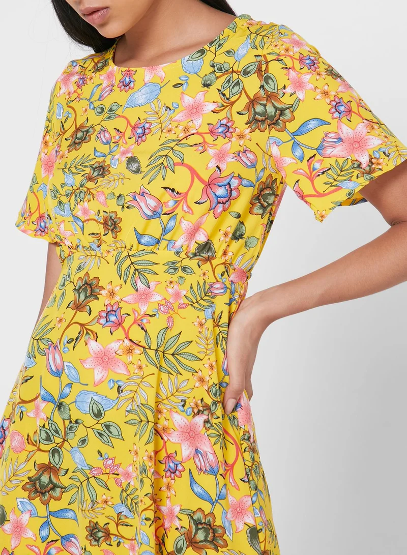 ELLA Printed V Neck Dress