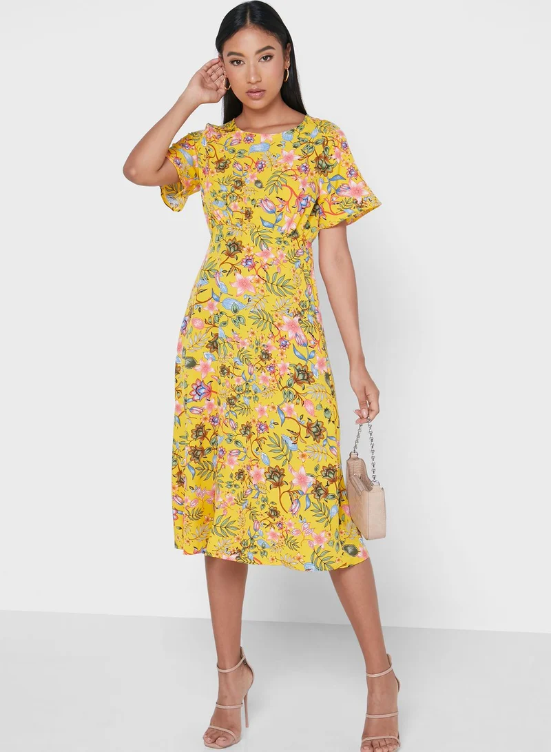 ELLA Printed V Neck Dress