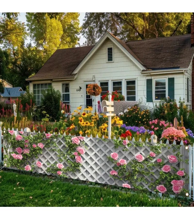 علم بتصميم نمط وردة وردية اللون بطابع ربيعي وصيفي ثنائي الأبعاد، مقاس 200×45 من البوليستر، لافتة سياج للزينة على الحشائش والجدران في الحفلات الخارجية. - Image 1
