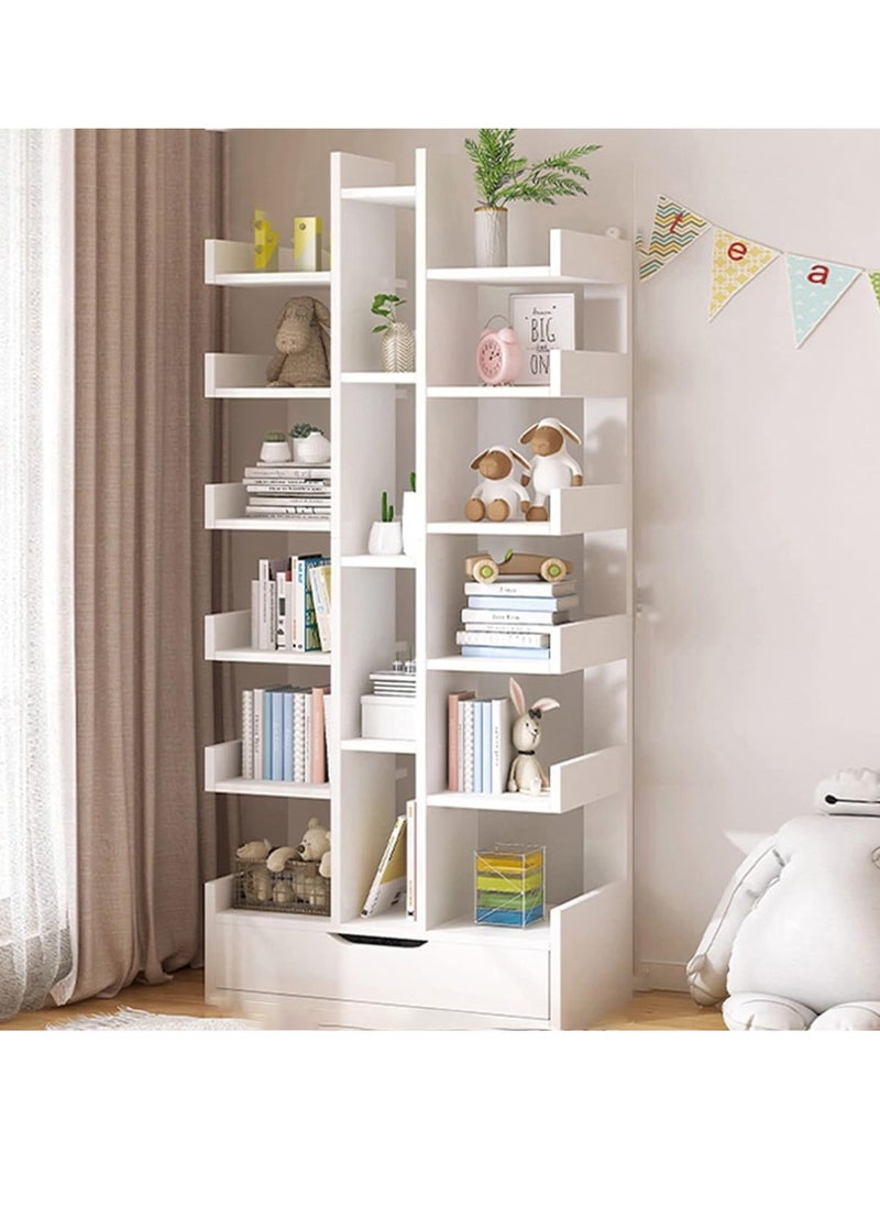 JOMILA Bookcases Floor Standing Tree-Shaped Bookcase Free Standing Open Book Shelves 18 Tier Display Storage Shelves Bookshelves Wood Storage Shelf Organizer Shelves White, 50 * 18 * 169 cm  - Image 1