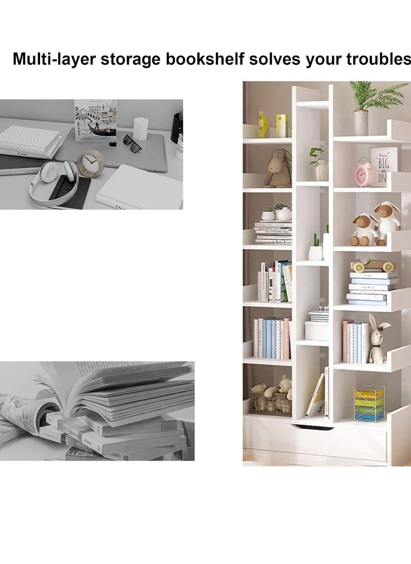JOMILA Bookcases Floor Standing Tree-Shaped Bookcase Free Standing Open Book Shelves 18 Tier Display Storage Shelves Bookshelves Wood Storage Shelf Organizer Shelves White, 50 * 18 * 169 cm  - Image 3