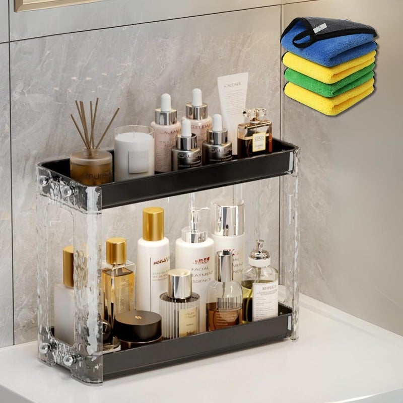 KREPS Plastic 2-Tier Countertop Organizer, Spice Rack for Kitchen Bathroom Countertop Storage, Cosmetics Skincare Shelf, Makeup Perfume Organizer Vanity Tray,1 Microfiber Cleaning Cloth Free.(Black) - Image 1