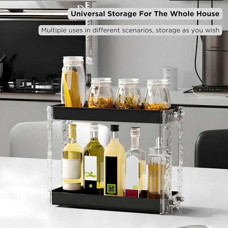 KREPS Plastic 2-Tier Countertop Organizer, Spice Rack for Kitchen Bathroom Countertop Storage, Cosmetics Skincare Shelf, Makeup Perfume Organizer Vanity Tray,1 Microfiber Cleaning Cloth Free.(Black) - Image 3