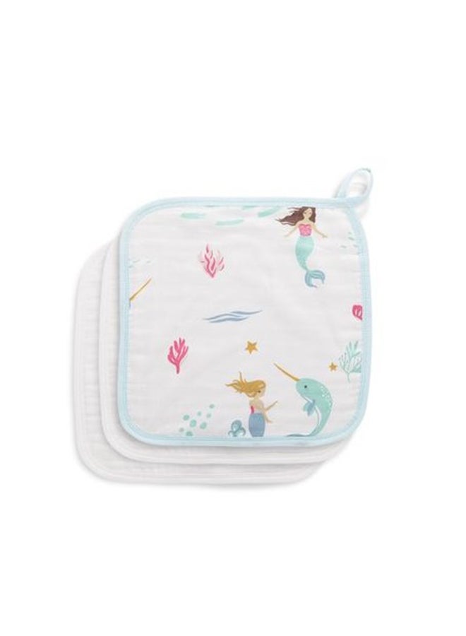Anvi Baby Organic Bamboo Face Cloth Set of 3 Mermaids  - Image 1