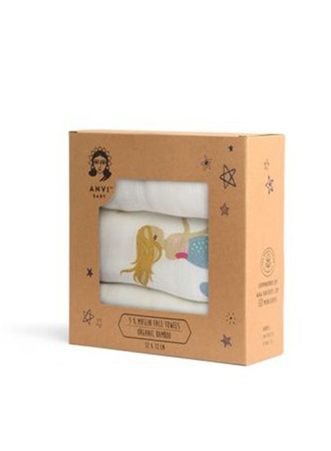 Anvi Baby Organic Bamboo Face Cloth Set of 3 Mermaids  - Image 2