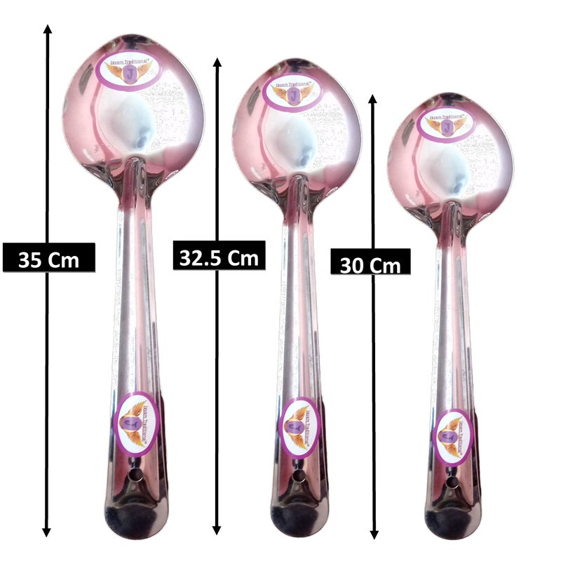 Jayam Traditional Stainless Steel Cooking and Serving Spoon Set for 3 | Small | Medium | Large (Oval Spoon) - Image 2