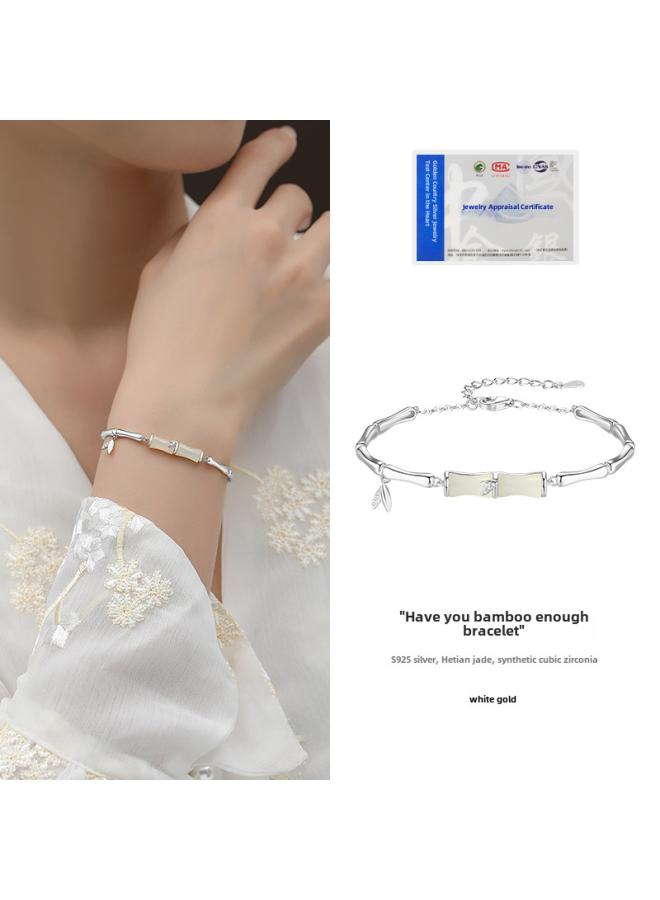 Autumn And Winter New S925 Silver Bamboo Bracelet Women's National Fashion New Chinese Hetian Jade Hand Jewelry One-piece Delivery