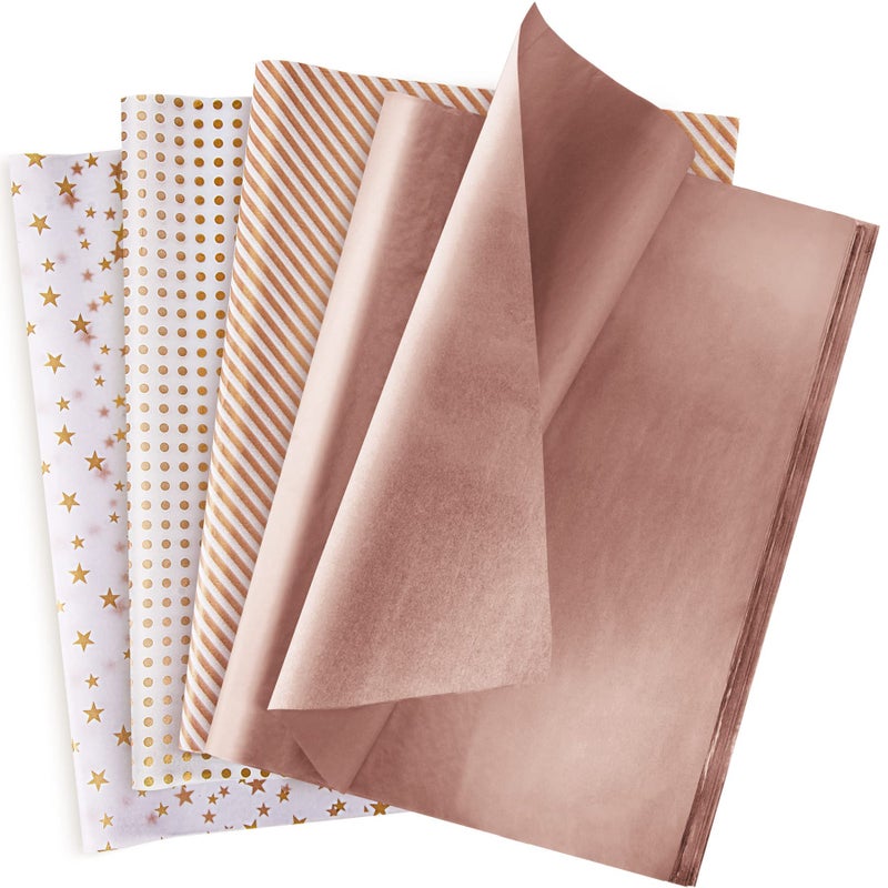 Larcenciel Rose Gold Tissue Paper 120 Sheets Metallic Gift Wrapping Paper for Gift Bags Packaging Flower Valentines Christmas Wedding Birthday Party Holiday Decor DIY Crafts 197 x 138 In