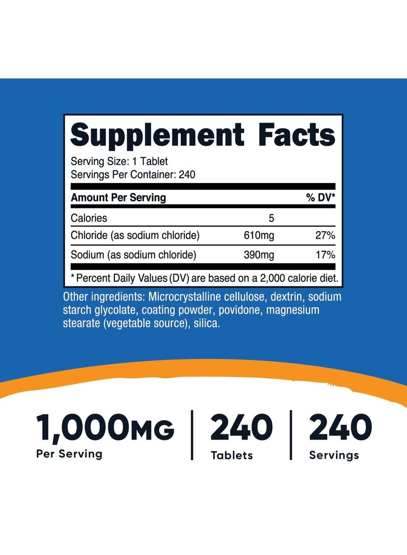 Nutricost Sodium Chloride Tablets 1000mg 240 Tabs - Image 2