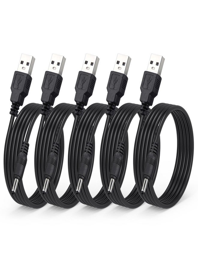 Smays 5-Pack DC 5V Power Cord, USB to DC 3.5mm x 1.35mm Round Barrel Plug Charging Cable 5 ft Black - Image 1