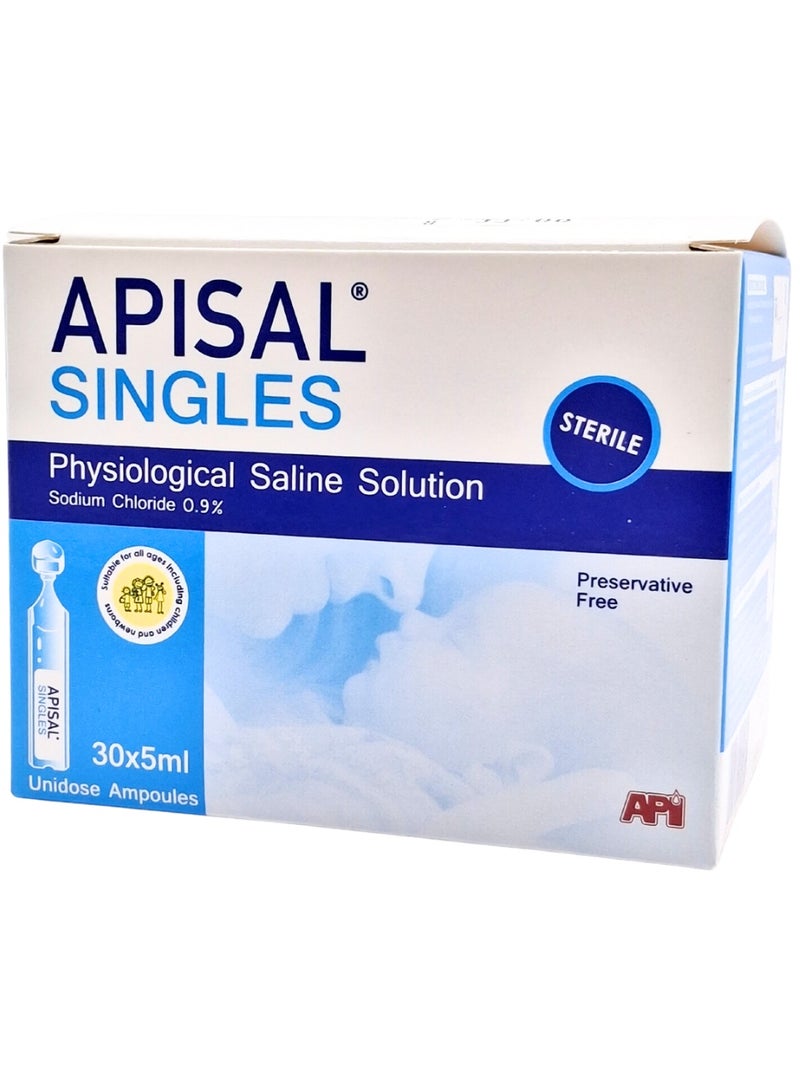 Apisal Singles Saline 5ml (Hygienic Single-Dose Wash, 30 Units) - Image 1