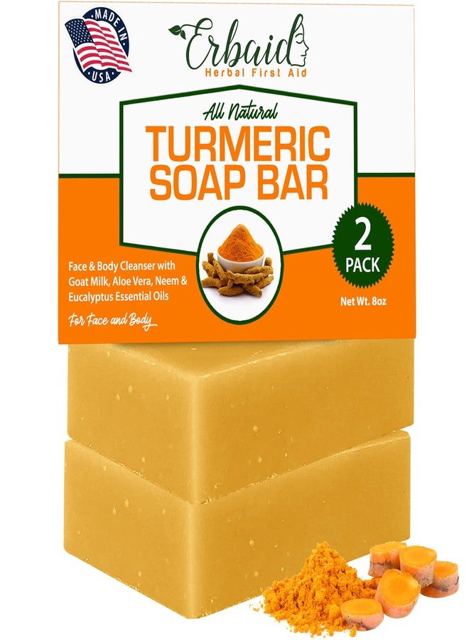 Erbaid Natural Turmeric Soap Bar for Face & Body - Turmeric Skin Brightening Soap Wash for Dark Spots, Intimate Areas, Underarms - Turmeric Reduces Acne, Fades Scars & Cleanses Skin (4 Ounce (Pack of 2)) - Image 1