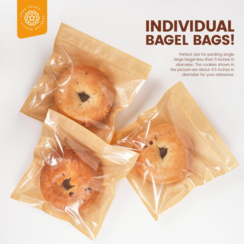Foranda 100 Pack Cookie Bags with Seal Stickers, 7.1x7.5 Inch Heat Sealable Bakery Bags with Window Bake Sale Packaging Paper Sleeves for Bagel, Cake Slice, Sandwich, Donut, Pastry - Image 3