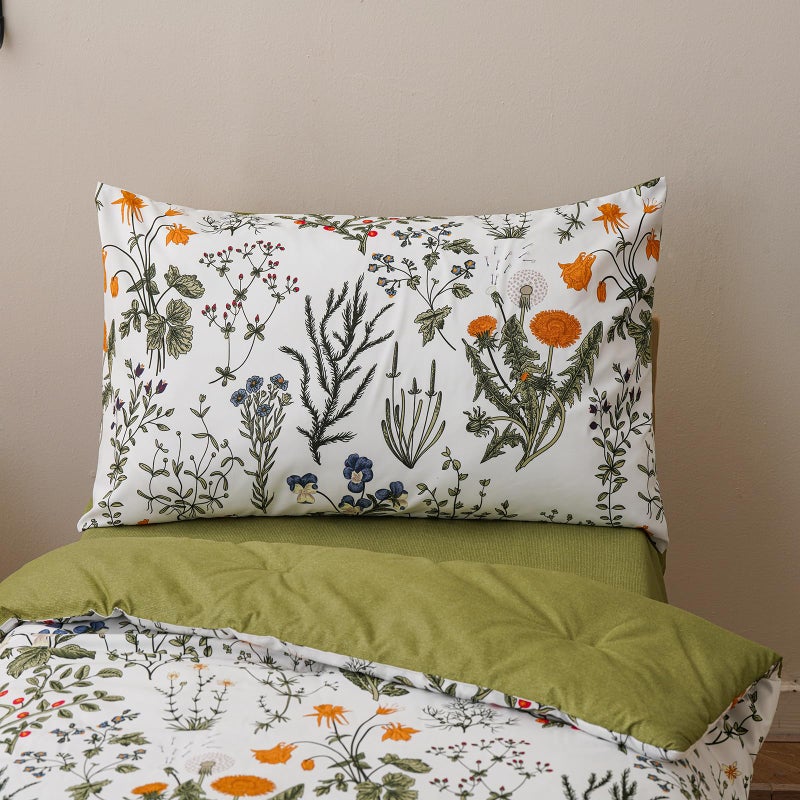 KAREVER Botanical Toddler Bedding Set Flower Print 4 Pieces Crib Bed Set Kids White Green Floral Comforter Set - Image 2