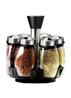 360°Rotating Spice Rack Organizer With 6 Glass Jar Bottles Set For Kitchen
