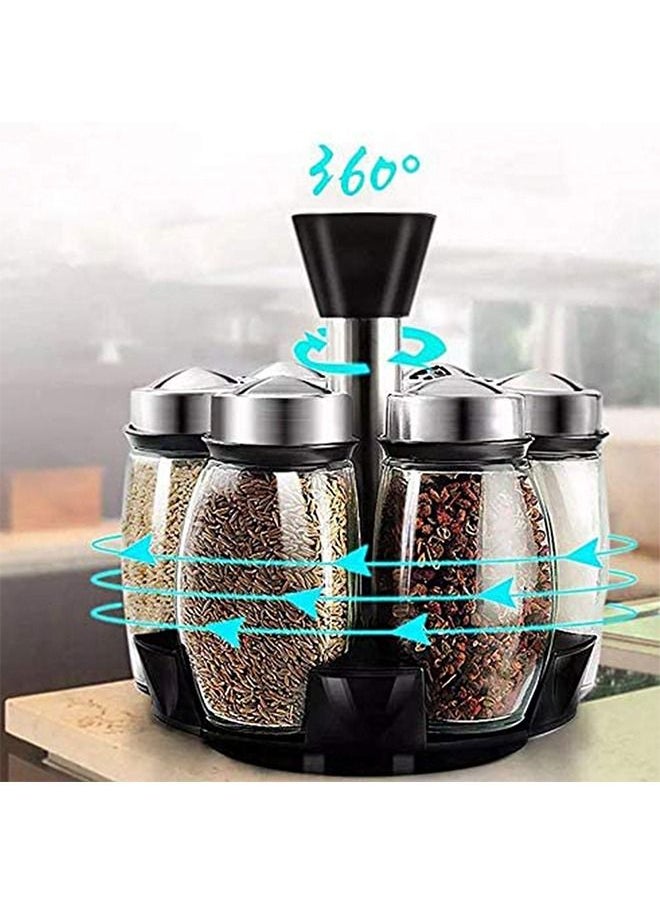 Yolu - 360°Rotating Spice Rack Organizer With 6 Glass Jar Bottles Set For Kitchen - Image 1