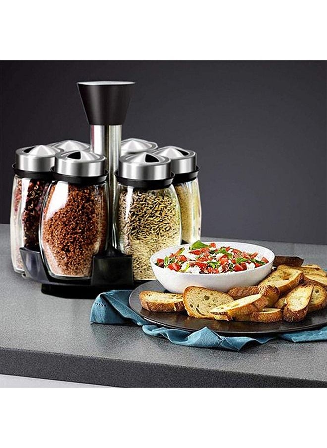 Yolu - 360°Rotating Spice Rack Organizer With 6 Glass Jar Bottles Set For Kitchen - Image 1