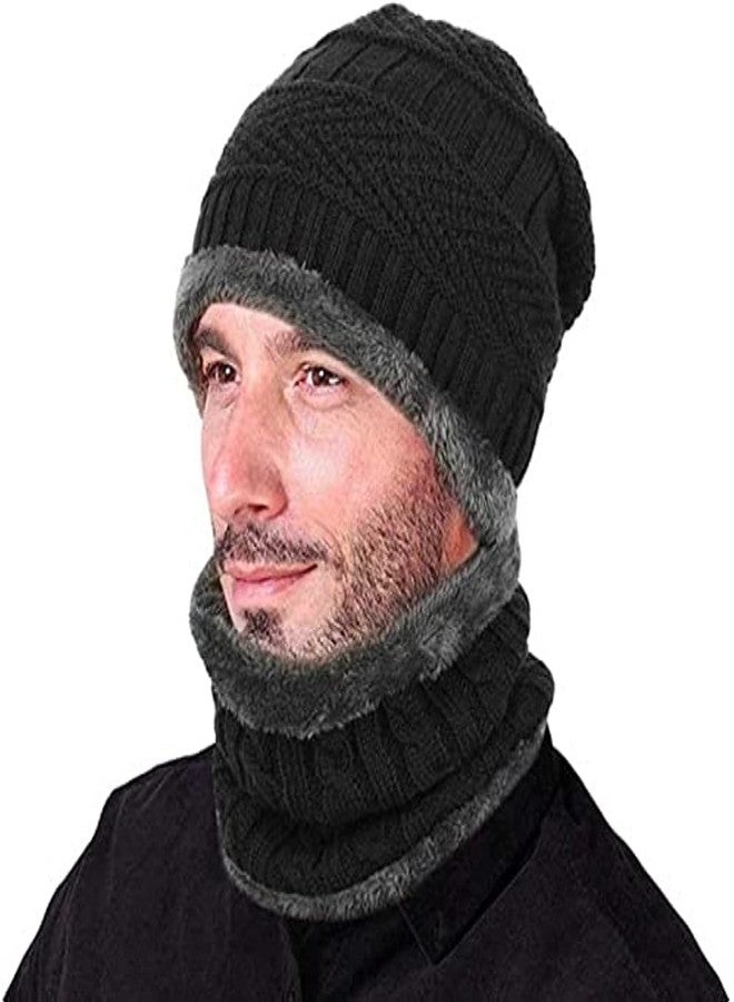 NESVIB Men's & Women's Winter Cap, Neck Warmer & Touch Screen Gloves Combo. Snow Proof,Inside Fur, Warm Woolen Cap with Muffler/Neck Warmer & Mobile Smartphone Gloves for Winters - Free Size (Black) - Image 2