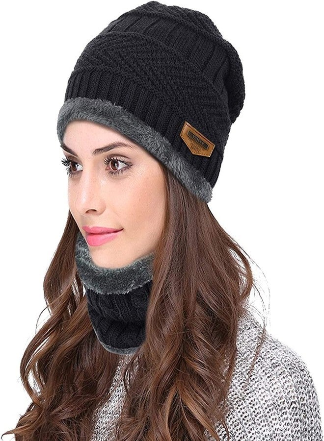 NESVIB Men's & Women's Winter Cap, Neck Warmer & Touch Screen Gloves Combo. Snow Proof,Inside Fur, Warm Woolen Cap with Muffler/Neck Warmer & Mobile Smartphone Gloves for Winters - Free Size (Black) - Image 3