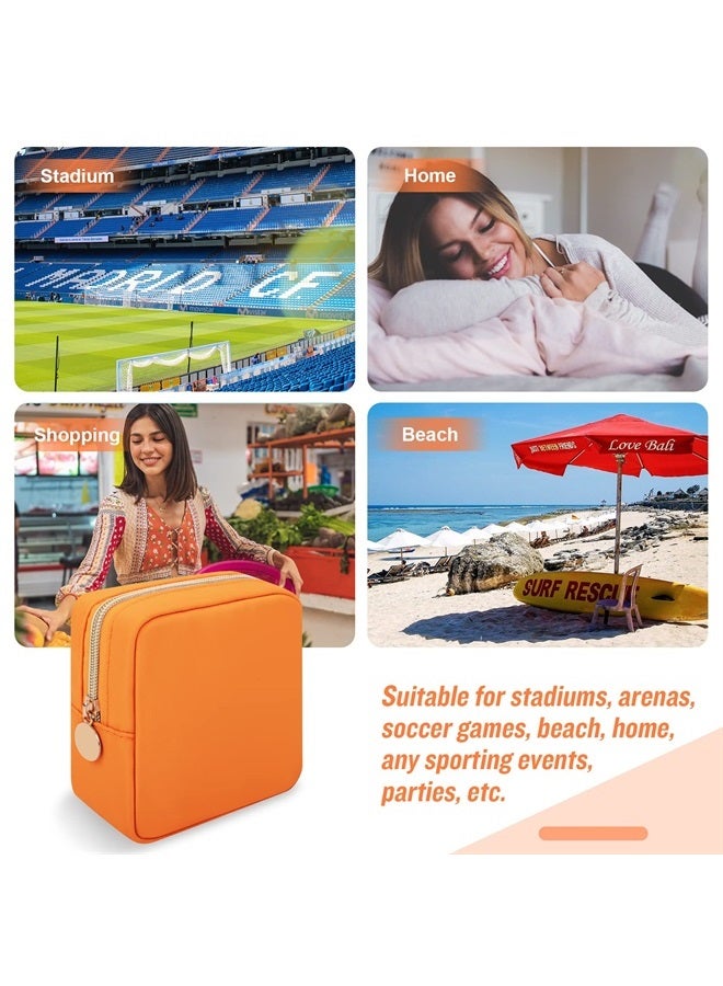 Iqimott Nylon Mini Makeup Bag, Preppy Small Cosmetic Bag Compact Make up Pouch Toiletry Bag, Waterproof Zipper Purse Travel Coin Pouch Sanitary Napkin Storage Bag for Women Girls Teens(Orange) - Image 3