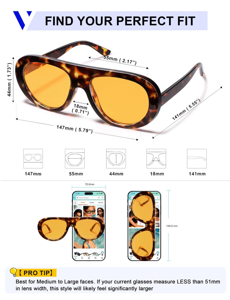 VANLINKER Retro Aviator Sunglasses for Women Chic Classic 70s Vintage Trendy 2025 Chunky Sun Glasses VL9865,Tortoise/Orange - Image 5