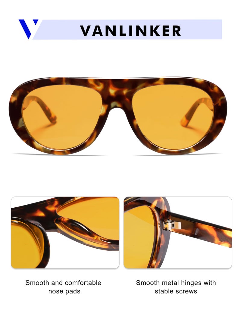 VANLINKER Retro Aviator Sunglasses for Women Chic Classic 70s Vintage Trendy 2025 Chunky Sun Glasses VL9865,Tortoise/Orange - Image 4