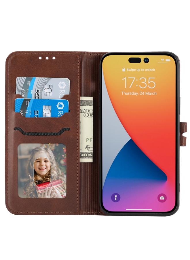 اس-توب جراب هاتف iPhone 14 Pro من الجلد المنقوش بنمط قطة سعيدة - Image 5