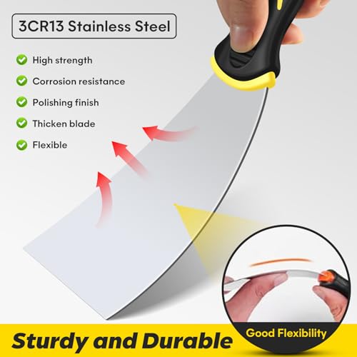 DEKEones Putty Knife Set, 4PCS Stainless Steel Scraper Paint Tool with Comfortable Grip for Drywall Repair, Wallpaper Removal and Plaster Scraping(2,4,6,8in) - Image 4