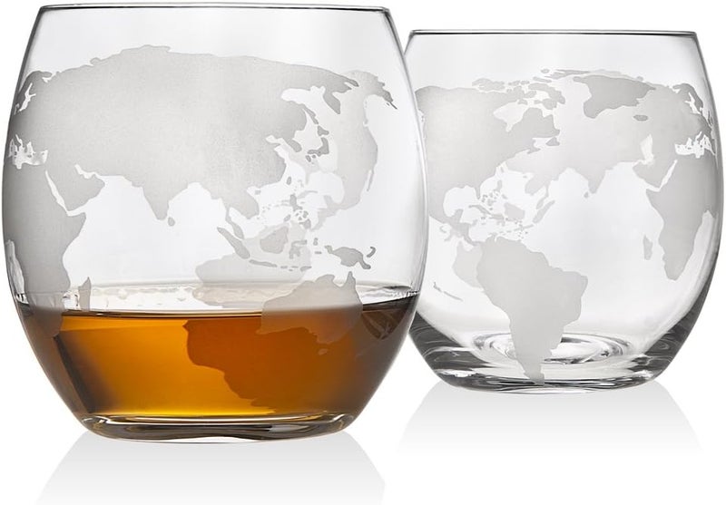 Godinger Whiskey Decanter Globe Set with 2 Etched Whiskey Glasses - for Liquor Scotch Bourbon Vodka, Gifts For Men - 850ml - Image 4