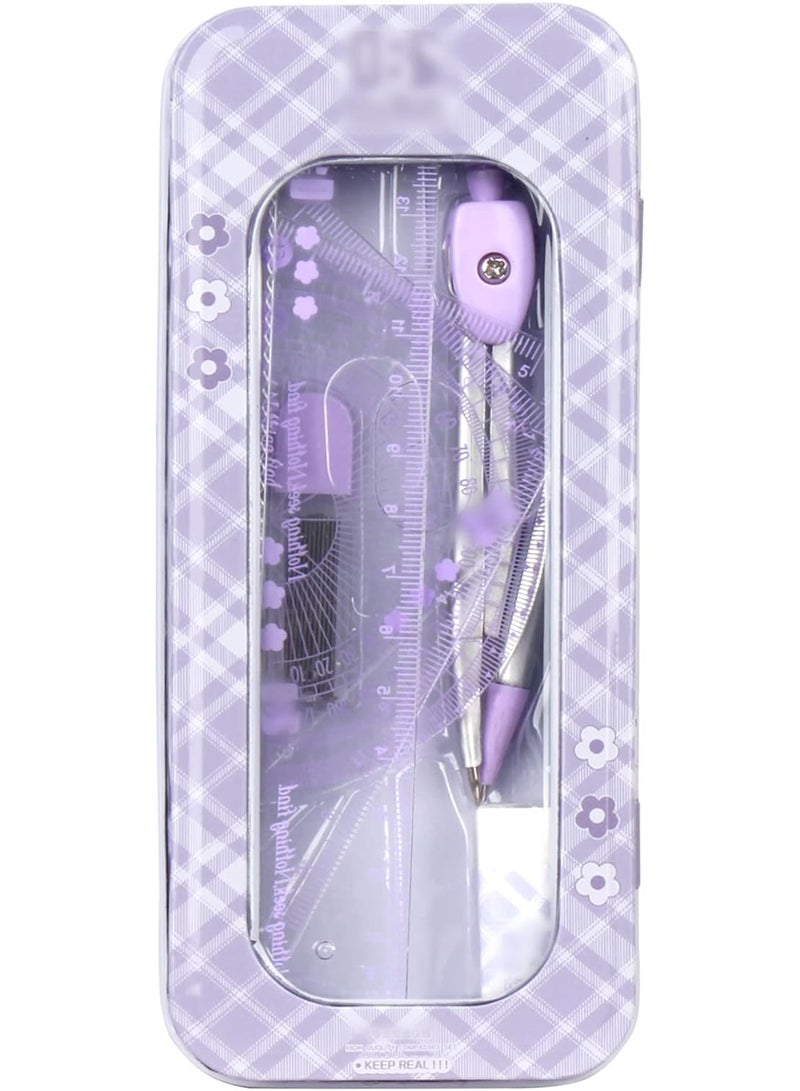 مجموعة بوصلة 8 أجهزة مع قلم رصاص حاكمي Protractor للهندسة الرياضية (07434 أرجواني) - Image 1