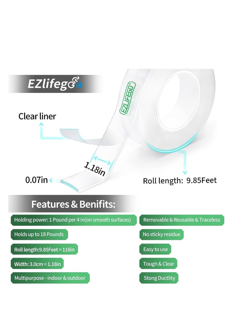 EZlifego Double Sided Tape Heavy Duty, Extra Large Nano Double Sided Adhesive Tape, Clear Mounting Tape Picture Hanging Adhesive Strips,Removable Wall Tape Sticky Poster Tape Decor Carpet Tape(9.85FT)  - Image 3
