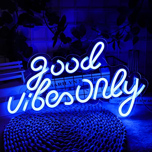 JFLLamp Good Vibes Only Neon Signs for Wall Decor Neon Lights Led Signs Suitable for Living Beer Bar Game Room Hotel Birthday Party Restaurant Christmas Unique Gift for Lover, 16.5 * 10 Inch(Blue) - Image 1