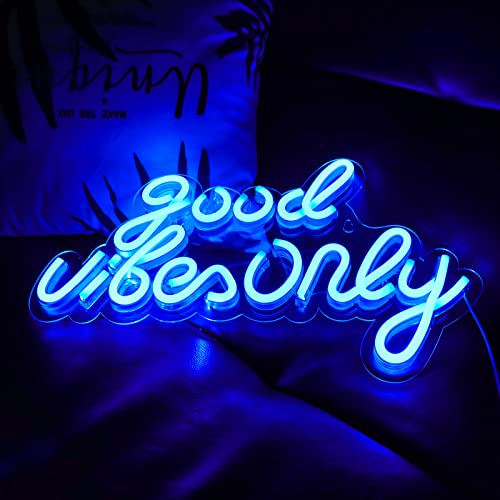 JFLLamp Good Vibes Only Neon Signs for Wall Decor Neon Lights Led Signs Suitable for Living Beer Bar Game Room Hotel Birthday Party Restaurant Christmas Unique Gift for Lover, 16.5 * 10 Inch(Blue) - Image 2
