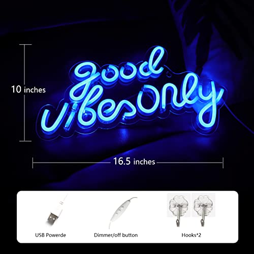 JFLLamp Good Vibes Only Neon Signs for Wall Decor Neon Lights Led Signs Suitable for Living Beer Bar Game Room Hotel Birthday Party Restaurant Christmas Unique Gift for Lover, 16.5 * 10 Inch(Blue) - Image 3